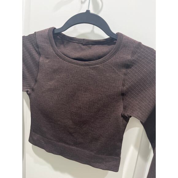 Lululemon Ribbed Ebb to Street Cropped Long Sleeve Brown Chocolate Sz 2 - Picture 3 of 9